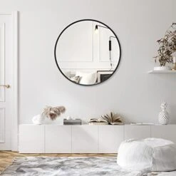 Zenmag Round Wall Mirror, 30" Metal Framed Round Mirror, Large Bathroom Circle Mirror, Decorative Large Black Round Wall Mirror For Living Room, Bedroom, And Foyer -Songmics Furniture Shop 41iUs9MOjiL