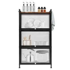 KenSyuInt 4 Tier Kitchen Organizer Shelf,Storage Cabinet Kitchen,Freestanding Kitchen Pantry Storage Cabinet,for Kitchen Living Room (Black)
