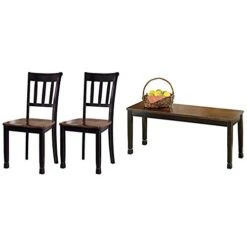 Ashley Furniture Signature Design - Owingsville Dining Room Side Chair - Latter Back - Set Of 2 - Black-Brown & Owingsville Dining Bench - Rectangular - Black And Brown