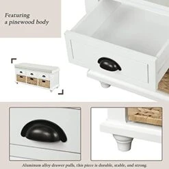 SOFTSEA Oragnizer Storage Bench With 3 Drawers Home Collection Entryway Bench With 3 Rattan Baskets And Removable Cushion For Hallway, Living Room, Shoe Bench Full Assemble(White) 21 SOFTSEA Oragnizer Storage Bench With 3 Drawers Home Collection Entryway Bench With 3 Rattan Baskets And Removable Cushion For Hallway, Living Room, Shoe Bench Full Assemble(White) -Songmics Furniture Shop 41iaYOrufCL