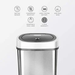 NINESTARS DZT-12-9 Automatic Touchless Infrared Motion Sensor Trash Can, 3 Gal. 12 L., Stainless Steel (Oval, Silver/Black Lid) 9 NINESTARS DZT-12-9 Automatic Touchless Infrared Motion Sensor Trash Can, 3 Gal. 12 L., Stainless Steel (Oval, Silver/Black Lid) -Songmics Furniture Shop 41il4Qa1eYL