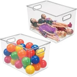 MDesign Deep Plastic Home Storage Organizer Bin With Built-in Handles For Cube Furniture Shelving In Office, Closet, Cabinet, Bedroom, Bathroom, Nursery, Dorm - Ligne Collection - 2 Pack - Clear -Songmics Furniture Shop 41ilWtyK4pL. AC