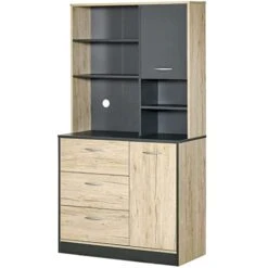 LIRUXUN 67" Freestanding Buffet, Kitchen Storage Cabinet With 3 Drawers, Cable Management, 4 Cubbies And 2 Cabinets.