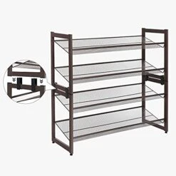 SONGMICS Shoe Rack, 2-Tier Stackable Shoe Storage Shelf, Flat Or Angled Shoe Organizer, Metal Shoe Tower Stand For Closet Entryway, Bronze -Songmics Furniture Shop 41itku0BujL