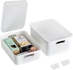 Vacane Plastic Storage Bins With Lids Set Of 3, Stackable Organizer Lidded Basket With Writable Label For Organizing, Sturdy Containers For Shelves Pantry Office School/S+M+L/White -Songmics Furniture Shop 41itqd zeDL. AC