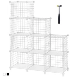 ANWBROAD Wire Cube Storage Organizer 9 Cube Metal Grids Shelves Storage Bins Shelving Stackable Modular Bookshelf Shelf Cubbies Unit Closet Cabinet For Living Room Office White LWT009T