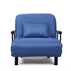 BWM.Co Upholstered Convertible Sofa Folding Chair, Lazy Bed Lounge Recliner 5 Position Lounge Couch W/Pillow - Blue