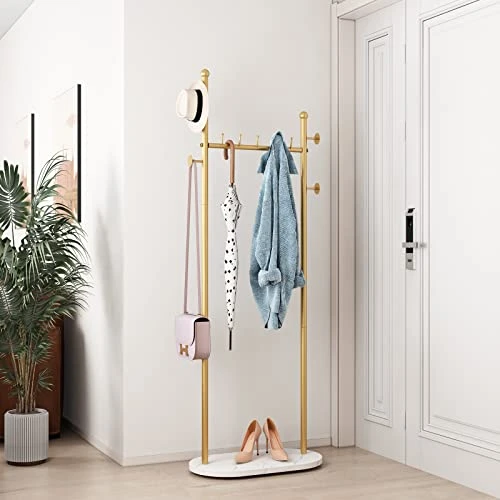DR.IRON Gold Clothing Racks With Marble Base Modern Gold Coat Racks Freestanding Gold Clothes Rack With Shelves For Bedroom Heavy Duty Garment Racks In Hallway, Entryway 1 DR.IRON Gold Clothing Racks With Marble Base Modern Gold Coat Racks Freestanding Gold Clothes Rack With Shelves For Bedroom Heavy Duty Garment Racks In Hallway, Entryway