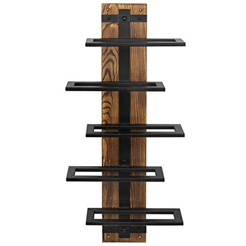 MyGift 5 Tier Rustic Burnt Wood & Industrial Black Metal Wall Mounted Wine Rack Bottle Display Storage Shelf Decorative Organizer 5 MyGift 5 Tier Rustic Burnt Wood & Industrial Black Metal Wall Mounted Wine Rack Bottle Display Storage Shelf Decorative Organizer - Image 5