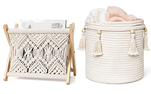 Mkono Macrame Magazine Rack And Macrame Laundry Basket Nursery Storage Bin Organizer Boho Decor For Bedroom Livingroom Dorm 1 Mkono Macrame Magazine Rack And Macrame Laundry Basket Nursery Storage Bin Organizer Boho Decor For Bedroom Livingroom Dorm