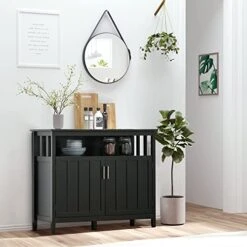 HOMCOM Sideboard Buffet Cabinet, Kitchen Cabinet, Coffee Bar Cabinet With 2 Doors And Adjustable Shelves For Entryway Living Room, Black