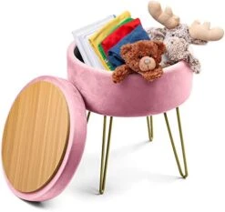 YITAHOME Modern Velvet Upholstered Round Storage Ottoman Footrest Vanity Stool With Gold Metal Legs & Tray Top Coffee Table Having 17.5” Height And Holds Upto 330 Lbs (Pink) 11 YITAHOME Modern Velvet Upholstered Round Storage Ottoman Footrest Vanity Stool With Gold Metal Legs & Tray Top Coffee Table Having 17.5” Height And Holds Upto 330 Lbs (Pink) -Songmics Furniture Shop 41jASF AfzL. AC