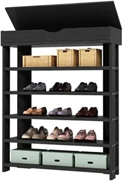SogesHome 6-Tier Shoe Cabinet, Wood Shoe Rack Free Standing Shoes Shelf For Entryway, Corner Shoe Organizer With Open Cover For Living-room, Bedroom, Black -Songmics Furniture Shop 41jBX0GWr3L. AC