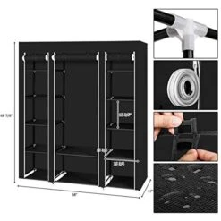 69" Portable Clothes Closet Wardrobe Storage Organizer With Non-Woven Fabric Quick And Easy To Assemble Extra Strong And Durable Black Closet Organizer With Protective Cover MITPATY -Songmics Furniture Shop 41jIyAYERsL