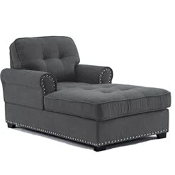 Beaugreen 59" Chaise Lounge Indoor Living Room Chaise Chairs Comfort Sleeper Lounger With Thick Upholstered Seat For Living Room Bedroom Apartment,Dark Gray