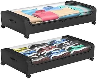 Under Bed Storage, Under The Bed Storage Containers With Wheels, Under Bed Shoe Storage Organizer With Storage Bags, Rolling Underbed Storage Containers For Bedroom Clothes Shoes Blankets (2 Pack, Black) 7 Under Bed Storage, Under The Bed Storage Containers With Wheels, Under Bed Shoe Storage Organizer With Storage Bags, Rolling Underbed Storage Containers For Bedroom Clothes Shoes Blankets (2 Pack, Black) - Image 7