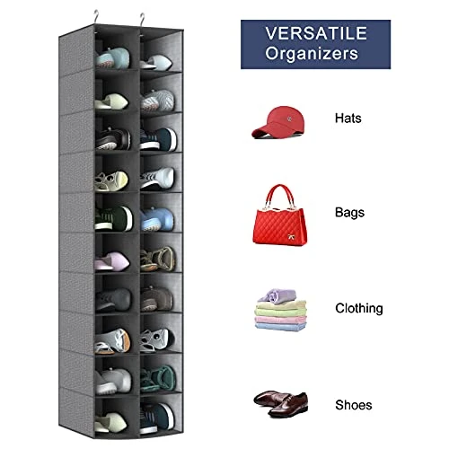 Libeder Hanging Shoe Organizer For Closet, Hanging Closet Organizers 20 Section Shoe Shelves, Space Saving Shoe Holder & Storage, Grey, 12''W×12''Dx 50''H 2 Libeder Hanging Shoe Organizer For Closet, Hanging Closet Organizers 20 Section Shoe Shelves, Space Saving Shoe Holder & Storage, Grey, 12''W×12''Dx 50''H - Image 2