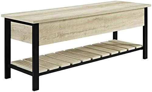 Walker Edison Julian Rustic Farmhouse Lift Top Entry Bench With Bottom Rack, 48 Inch, Barnwood 5 Walker Edison Julian Rustic Farmhouse Lift Top Entry Bench With Bottom Rack, 48 Inch, Barnwood - Image 5
