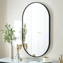 HARRITPURE 17" X 30"Oval Bathroom Mirror Wall Mounted Chic Brushed Metal Frame Hang Vertically & Horizontally Perfect Modern Decor For Bedroom Bathroom Entryway Living Room Gallery Wall,Black -Songmics Furniture Shop 41jN8JRSyjL. AC