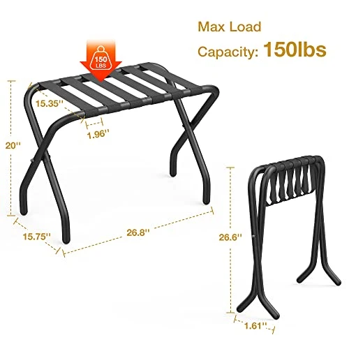 FEMOND Luggage Rack, Pack Of 2, Luggage Rack For Guest Room, Folding Suitcase Stand With Black Nylon Straps And Sturdy Steel Frame, Holds Up To 150 Lbs, Easy Assembly 7 FEMOND Luggage Rack, Pack Of 2, Luggage Rack For Guest Room, Folding Suitcase Stand With Black Nylon Straps And Sturdy Steel Frame, Holds Up To 150 Lbs, Easy Assembly - Image 7