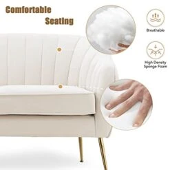 Altrobene Velvet Couch Sofa Chairs For Two People, Modern Loveseat For Living Rooms, Bedrooms, Small Spaces, Golden Finished, Beige -Songmics Furniture Shop 41jOudPmc8L