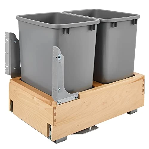 Rev-A-Shelf 4WCBM-2430DM-2 Double 30-Quart Maple Bottom Mount Kitchen Pullout Trash Can Waste Container With Soft Open & Close Slide System, Silver 9 Rev-A-Shelf 4WCBM-2430DM-2 Double 30-Quart Maple Bottom Mount Kitchen Pullout Trash Can Waste Container With Soft Open & Close Slide System, Silver - Image 9