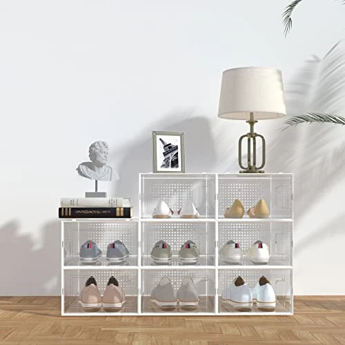 WAYTRIM Clear Shoe Storage Box, Stackable Shoe Organizer Plastic Shoe Container With Lids Foldable Sneaker Storage Boxes Saving Space Shoe Organizer For Closet Fit To Women Size 10, White 2 WAYTRIM Clear Shoe Storage Box, Stackable Shoe Organizer Plastic Shoe Container With Lids Foldable Sneaker Storage Boxes Saving Space Shoe Organizer For Closet Fit To Women Size 10, White - Image 2