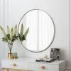 Untrammelife Silver Round Bathroom Mirror, 32 Inch Large Bathroom Vanity Mirror, Modern Circle Wall Mirror Silver Brushed Nickel Metal Frame Round Wall-Mounted Mirror For Bedroom Living Room