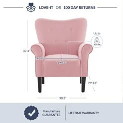 BELLEZE Modern Accent Chair Armchair For Living Room Or Bedroom With Wooden Legs, High Back Rest, Padded Armrest, And Comfortable Cushioned Seat - Allston (Pink) 13 BELLEZE Modern Accent Chair Armchair For Living Room Or Bedroom With Wooden Legs, High Back Rest, Padded Armrest, And Comfortable Cushioned Seat - Allston (Pink) -Songmics Furniture Shop 41jZRCBupCL