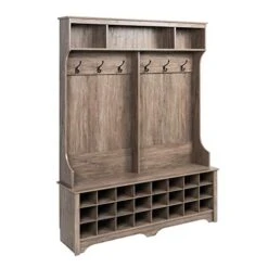 Prepac 24 Shoe Cubby Wide Hall Tree With Bench & Coat Hooks, 60" W X 77" H X 15. 5" D, Drifted Gray -Songmics Furniture Shop 41jbR9G5KiL