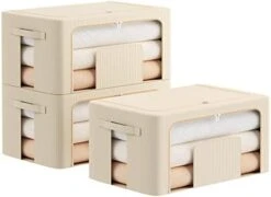 FAikhom 3 Pack Stackable Storage Bins- Foldable Metal Frame Storage Box Stackable Fabric Clothes Container Organizer With Clear Window & Carry Handles (22L, Black) 27 FAikhom 3 Pack Stackable Storage Bins- Foldable Metal Frame Storage Box Stackable Fabric Clothes Container Organizer With Clear Window & Carry Handles (22L, Black) -Songmics Furniture Shop 41jcrSwhdGL. AC