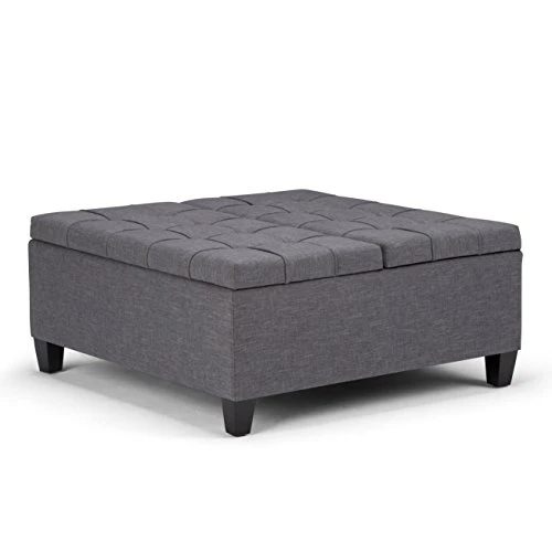 SIMPLIHOME Harrison 36 Inch Wide Square Coffee Table Lift Top Storage Ottoman In Upholstered Slate Grey Tufted Linen Look Fabric For The Living Room, Transitional 3 SIMPLIHOME Harrison 36 Inch Wide Square Coffee Table Lift Top Storage Ottoman In Upholstered Slate Grey Tufted Linen Look Fabric For The Living Room, Transitional - Image 3