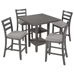 KELRIA 5-Piece Wooden Counter Height Set, Includes 1 Table, 4, Padded Chairs And Storage Shelving, For Dining, Living Room, Kitchen, Gray 19 KELRIA 5-Piece Wooden Counter Height Set, Includes 1 Table, 4, Padded Chairs And Storage Shelving, For Dining, Living Room, Kitchen, Gray -Songmics Furniture Shop 41jfjWLcXcL