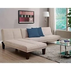 ZCMEB Convertible Futon Couch Bed With Microfiber Upholstery And Wood Legs - Tan
