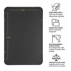 HOWOFURN Wall Mount Mirror, 24x36 Rectangular Bathroom Mirror, Wall Mirror For Bathroom, Stainless Steel Metal Frame, Gourd Hooks, Vertical & Horizontal Hang, Ideal For Bedroom, Bathroom, Living Room 12 HOWOFURN Wall Mount Mirror, 24x36 Rectangular Bathroom Mirror, Wall Mirror For Bathroom, Stainless Steel Metal Frame, Gourd Hooks, Vertical & Horizontal Hang, Ideal For Bedroom, Bathroom, Living Room -Songmics Furniture Shop 41jk4HyEciL