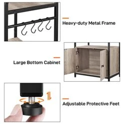 Yaheetech 4-Tier Kitchen Bakers Rack With Storage Cabinet And Hutch, Microwave Oven Stand Coffee Bar Pantry Cabinet With 8 S Hooks, Freestanding Kitchen Shelves Spice Rack, Gray -Songmics Furniture Shop 41jpyMMIFZL