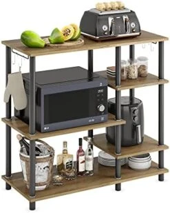 Bestier Kitchen Bakers Rack Industrial Coffee Bar Microwave Oven Stand Kitchen Shelf With Large Worktop Stable Steel Structure Corner Coffee Station With 4 Hooks Tool-Free Assembly, Gray 14 Bestier Kitchen Bakers Rack Industrial Coffee Bar Microwave Oven Stand Kitchen Shelf With Large Worktop Stable Steel Structure Corner Coffee Station With 4 Hooks Tool-Free Assembly, Gray -Songmics Furniture Shop 41jrNv9DFzL. AC