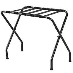 Goujxcy 100lb Capacity Metal Luggage Rack, Heavy Duty Foldable Luggage Rack Travel Luggage Rack With Nylon Straps For Home, Bedroom, Hotel