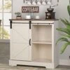 Sophia & William Coffee Bar Cabinet For Kitchen, Farmhouse Sideboard Buffet Storage Cabinet With Sliding Barn Door, Ivory