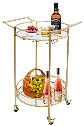 Round Gold Rolling Bar Cart With 2 Mirror Shelves, Wine Rack And Lockable Casters, Suitable For Home Kitchen, Club, Living Room, Thanksgiving, Christmas, New Year, 22"X18"X33" 1 Round Gold Rolling Bar Cart With 2 Mirror Shelves, Wine Rack And Lockable Casters, Suitable For Home Kitchen, Club, Living Room, Thanksgiving, Christmas, New Year, 22"X18"X33"