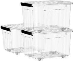 Cetomo 35L*3 Storage Box Storage Bin With Wheels Storage Container With Click Closure And Lid Stackable Transparent Organizer -Songmics Furniture Shop 41k10RwQCDL. AC