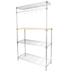 Hede 35.5''x14''x59'' 4-Tier Kitchen Baker's Rack Metal Utility Storage Shelf Microwave Stand With Removable Wood Table Kitchen Organizer Coffee Station, Silver, N001 -Songmics Furniture Shop 41k1PzWemiL