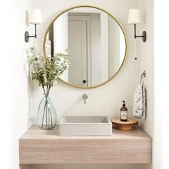 18 Inch Round Wall Circle Mirror,Large Gold Metal Framed Wall-Mounted Hanging Mirror For Bathroom Decor,Vanity Bedroom, Living Room, Entryway -Songmics Furniture Shop 41k1sMZXW5L