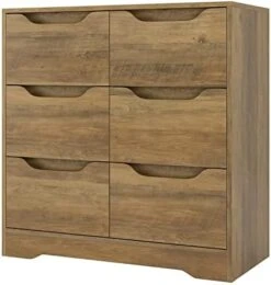 URKNO Modern 6 Drawer Dresser, Double Chest Of Drawers With Storage, 3+3 Clothing Organizer With Cut-Out Handle, Dresser Chest, Wood Storage Cabinet For Living Room, Bedroom, Hallway, Dark Brown -Songmics Furniture Shop 41k2XFQYKCL. AC