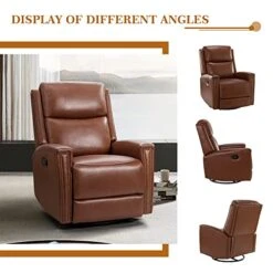 HULALA HOME Genuine Leather Swivel Rocker Recliners Set Of 2, Manual Glider Recliner Chairs With Adjustable Backrest & Footrest, Modern Home Theater Sofa Armchairs For Living Room Bedroom, Brown -Songmics Furniture Shop 41k7Bd4dyXL