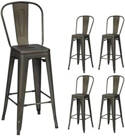 COSTWAY Metal Bar Stools Set Of 4, With Removable Back, 30'' Bar Height Stools With Rubber Feet, Stylish And Modern Chairs, For Kitchen, Dining Rooms, And Side Bar (Gun-Update, 30'') -Songmics Furniture Shop 41k8gUxJjqL. AC