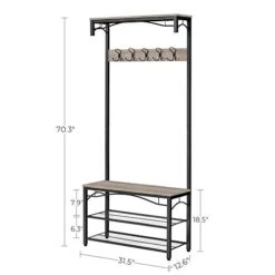 VASAGLE Shoe Bench Rack, 3-Tier Storage Shelf For Entryway Hallway Living Room, Industrial Accent Furniture With Steel Frame, 12.6 X 31.5 X 70.3 Inches, Greige 11 VASAGLE Shoe Bench Rack, 3-Tier Storage Shelf For Entryway Hallway Living Room, Industrial Accent Furniture With Steel Frame, 12.6 X 31.5 X 70.3 Inches, Greige -Songmics Furniture Shop 41kAE1B4RRL