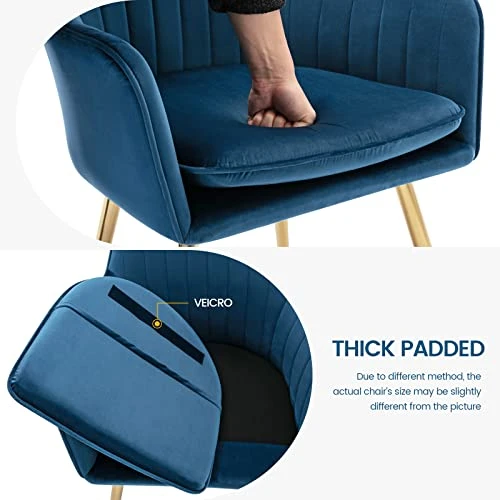 Ceedment Modern Living Dining Room Accent Arm Chairs Club Guest With Gold Metal Legs (2, Blue) 3 Ceedment Modern Living Dining Room Accent Arm Chairs Club Guest With Gold Metal Legs (2, Blue) - Image 3