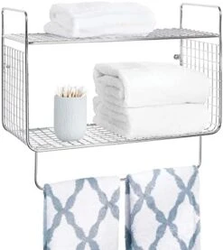 MDesign Steel Wall Mount Storage Organizer Shelf Rack With Towel Bar - Mounted Shelves For Bathroom, Laundry Room, Kitchen, Garage - Basket For Hand Towels, Washcloth - Concerto Collection - White 15 MDesign Steel Wall Mount Storage Organizer Shelf Rack With Towel Bar - Mounted Shelves For Bathroom, Laundry Room, Kitchen, Garage - Basket For Hand Towels, Washcloth - Concerto Collection - White -Songmics Furniture Shop 41kZDkirJUL. AC
