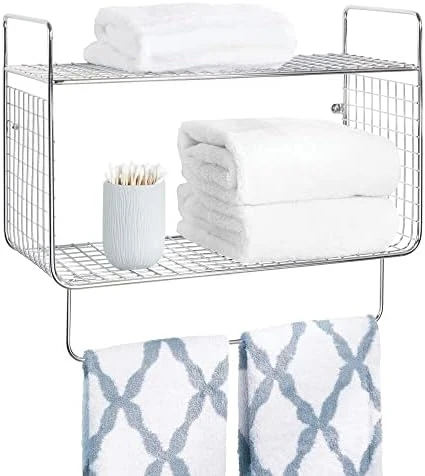 MDesign Steel Wall Mount Storage Organizer Shelf Rack With Towel Bar - Mounted Shelves For Bathroom, Laundry Room, Kitchen, Garage - Basket For Hand Towels, Washcloth - Concerto Collection - White 7 MDesign Steel Wall Mount Storage Organizer Shelf Rack With Towel Bar - Mounted Shelves For Bathroom, Laundry Room, Kitchen, Garage - Basket For Hand Towels, Washcloth - Concerto Collection - White - Image 7